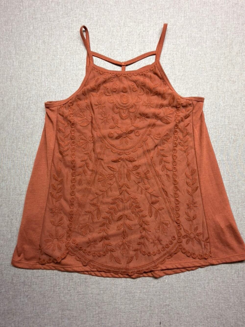 Rewind XL Rust Terracotta Embroidered Floral Boho Strappy Tank Top